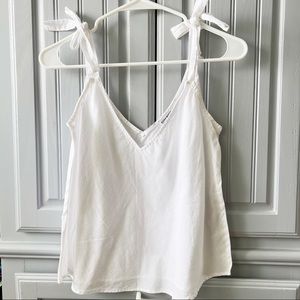 Zara | V Neck Cropped Tie Shoulder Linen Sleeveless Top